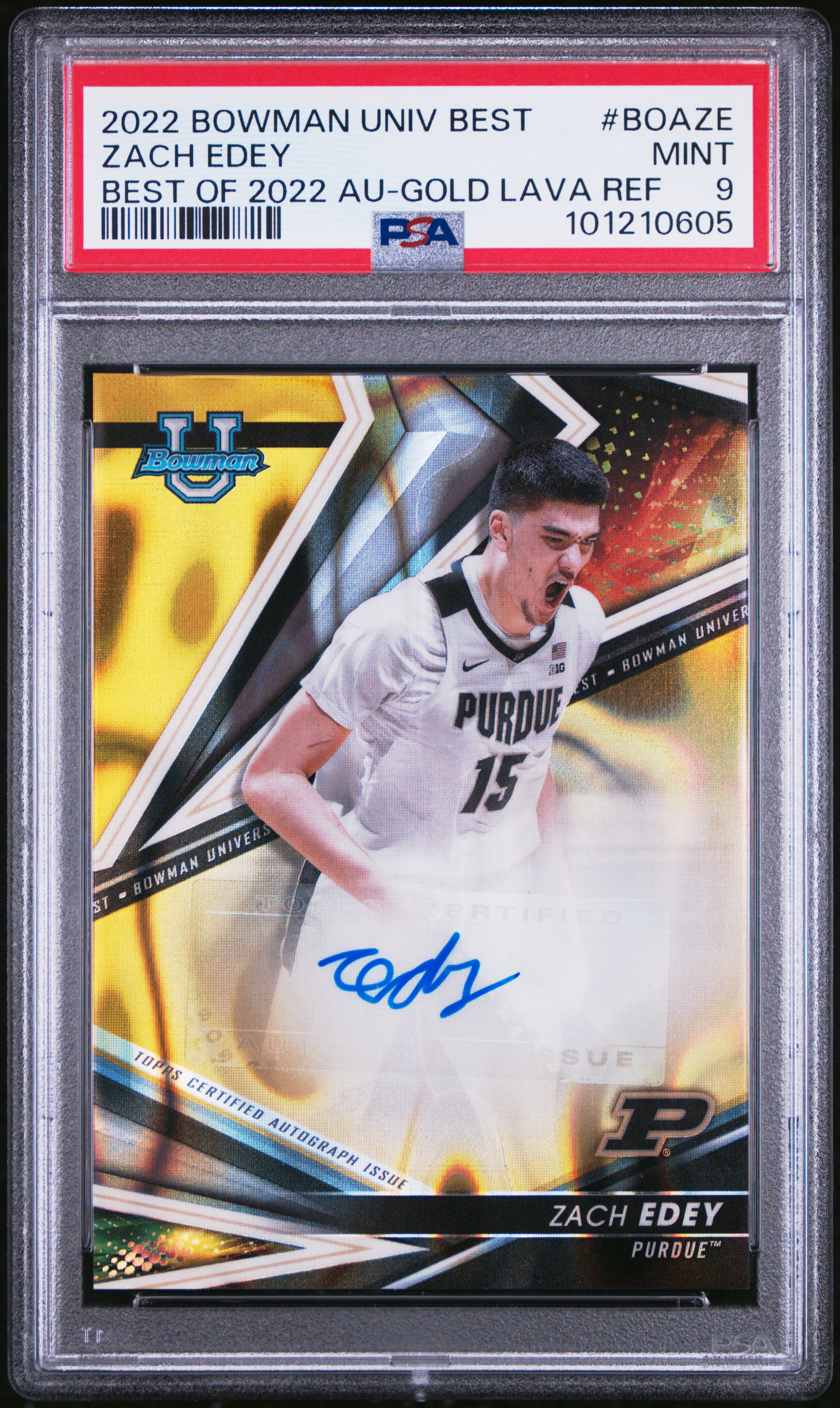2022 Bowman University Best Best Of 2022 Autograph Zach Edey #Boaze (Best Of 2022 Au-Gold Lava Ref) Mint 9 front