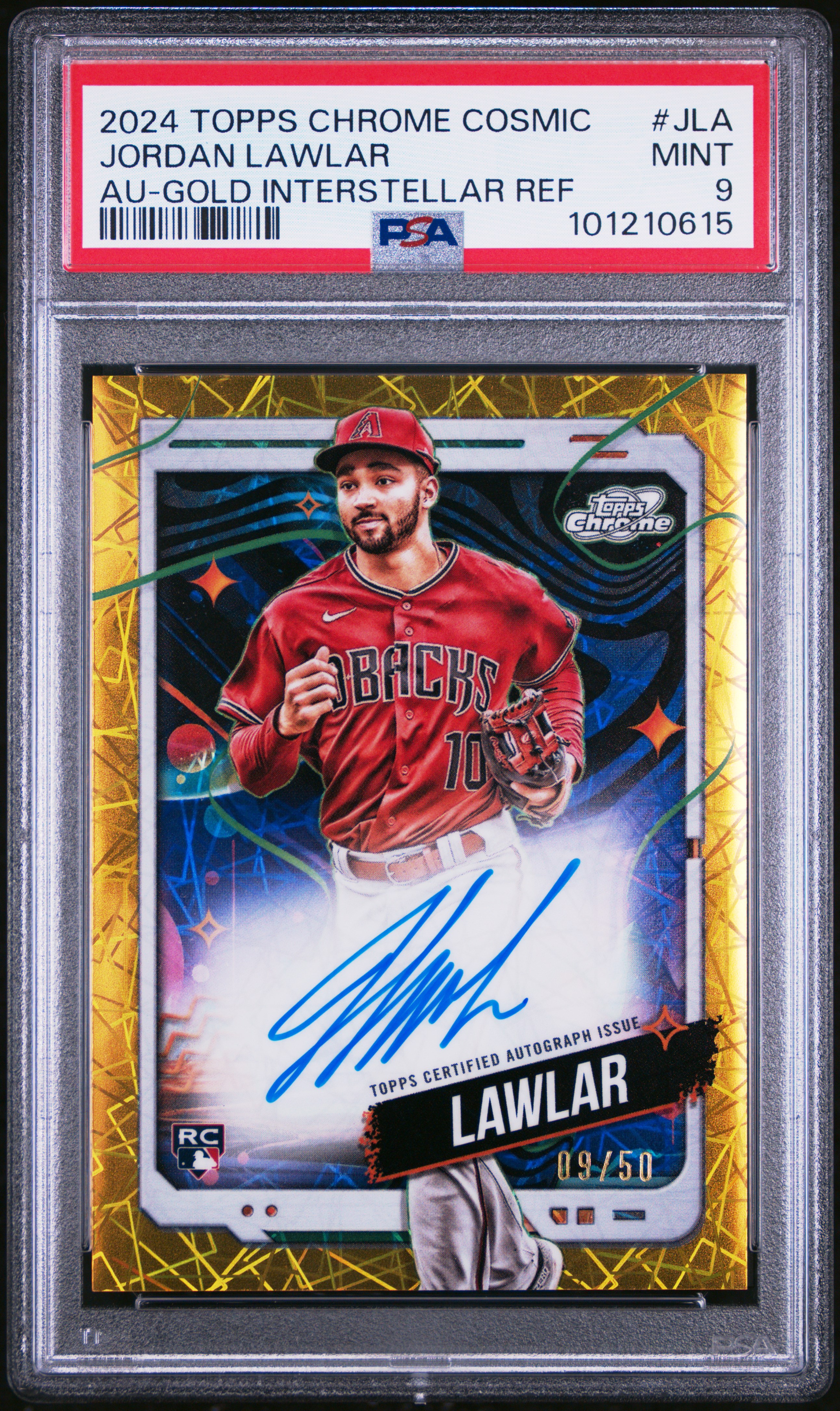 2024 Topps Chrome Cosmic Cosmic Chrome Autographs Jordan Lawlar #Jla (Au-Gold Interstellar Ref) Mint 9 front