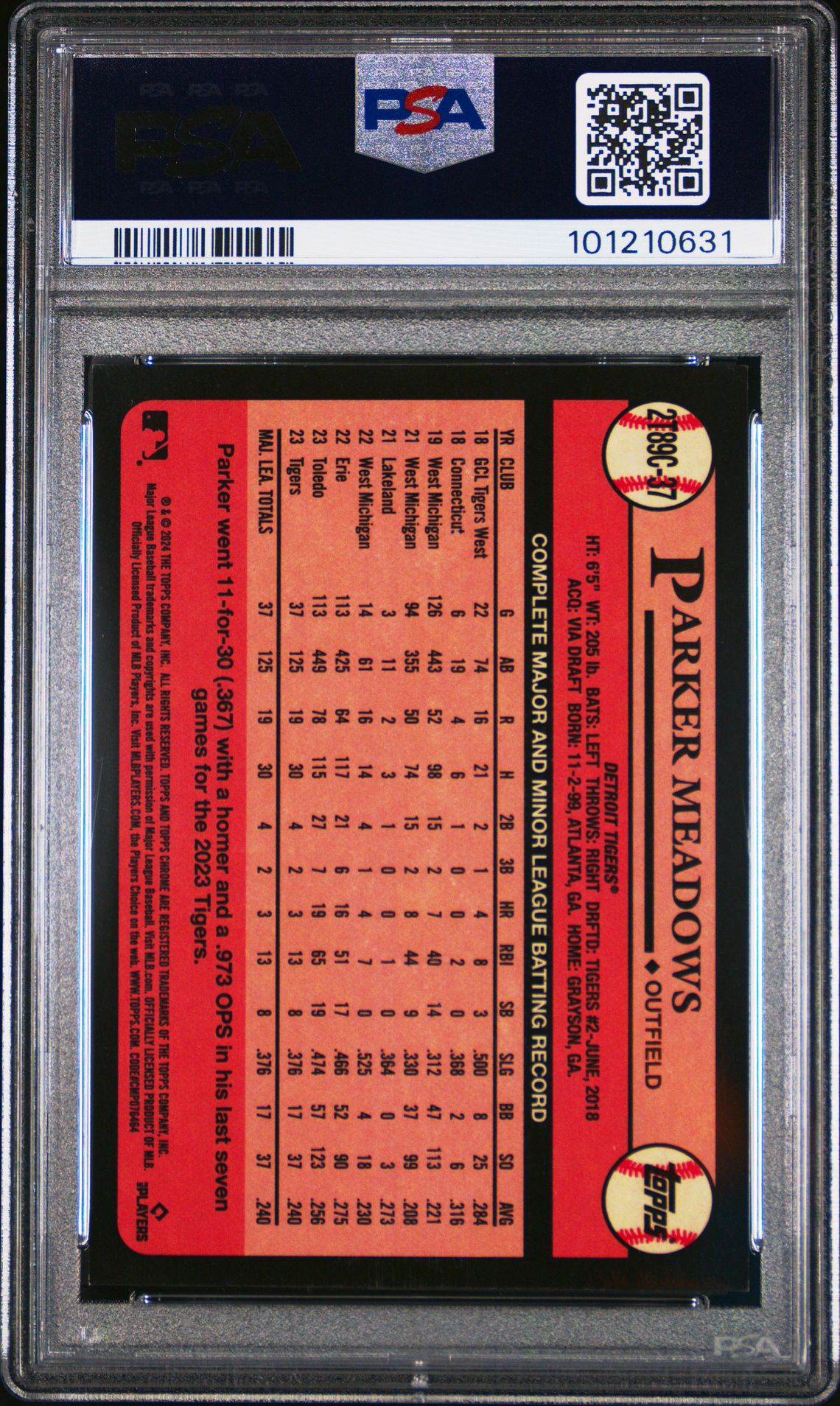 2024 Topps Silver Pack 1989 Chrome Promo Parker Meadows #37 (Red Refractor) Mint 9 back