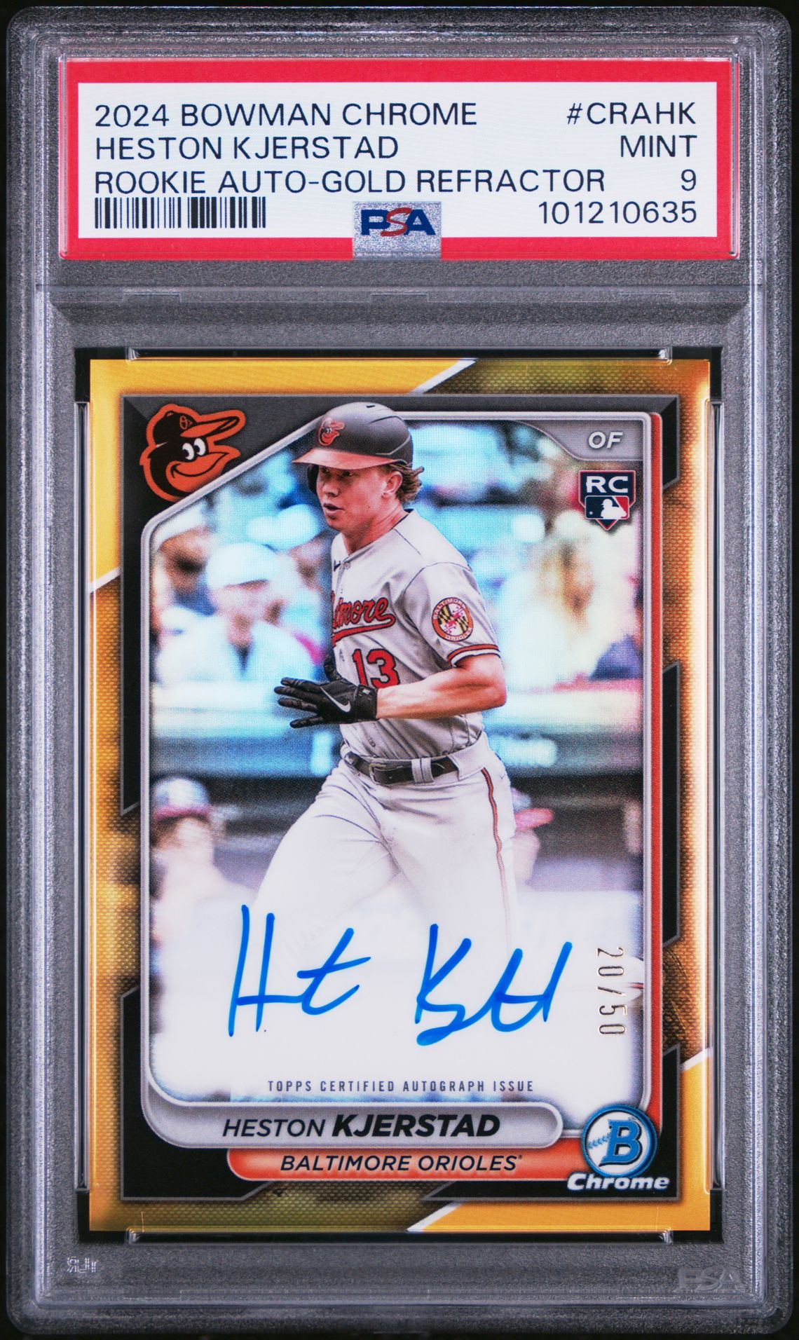 2024 Bowman Chrome Chrome Rookie Autographs Heston Kjerstad #Crahk (Rookie Auto-Gold Refractor) Mint 9 front