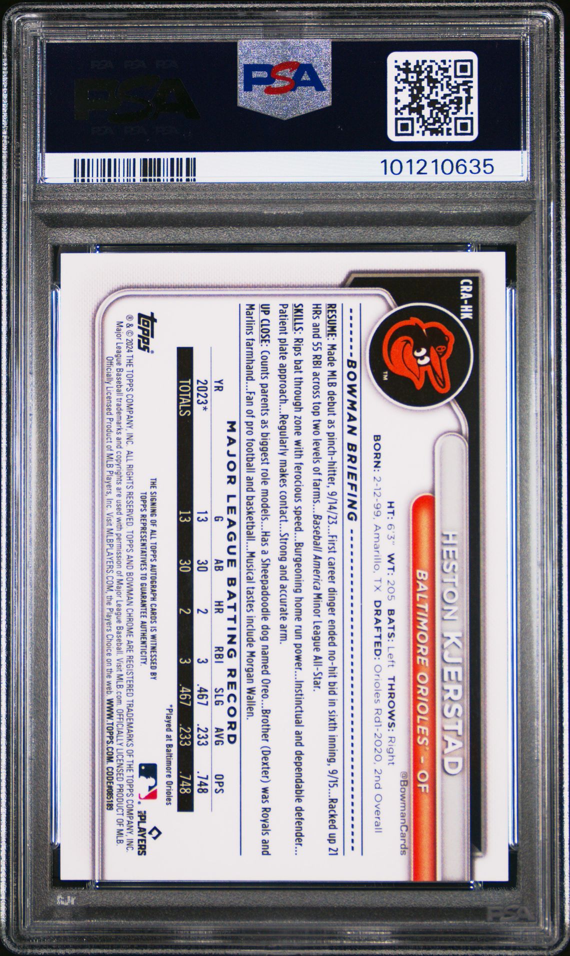 2024 Bowman Chrome Chrome Rookie Autographs Heston Kjerstad #Crahk (Rookie Auto-Gold Refractor) Mint 9 back