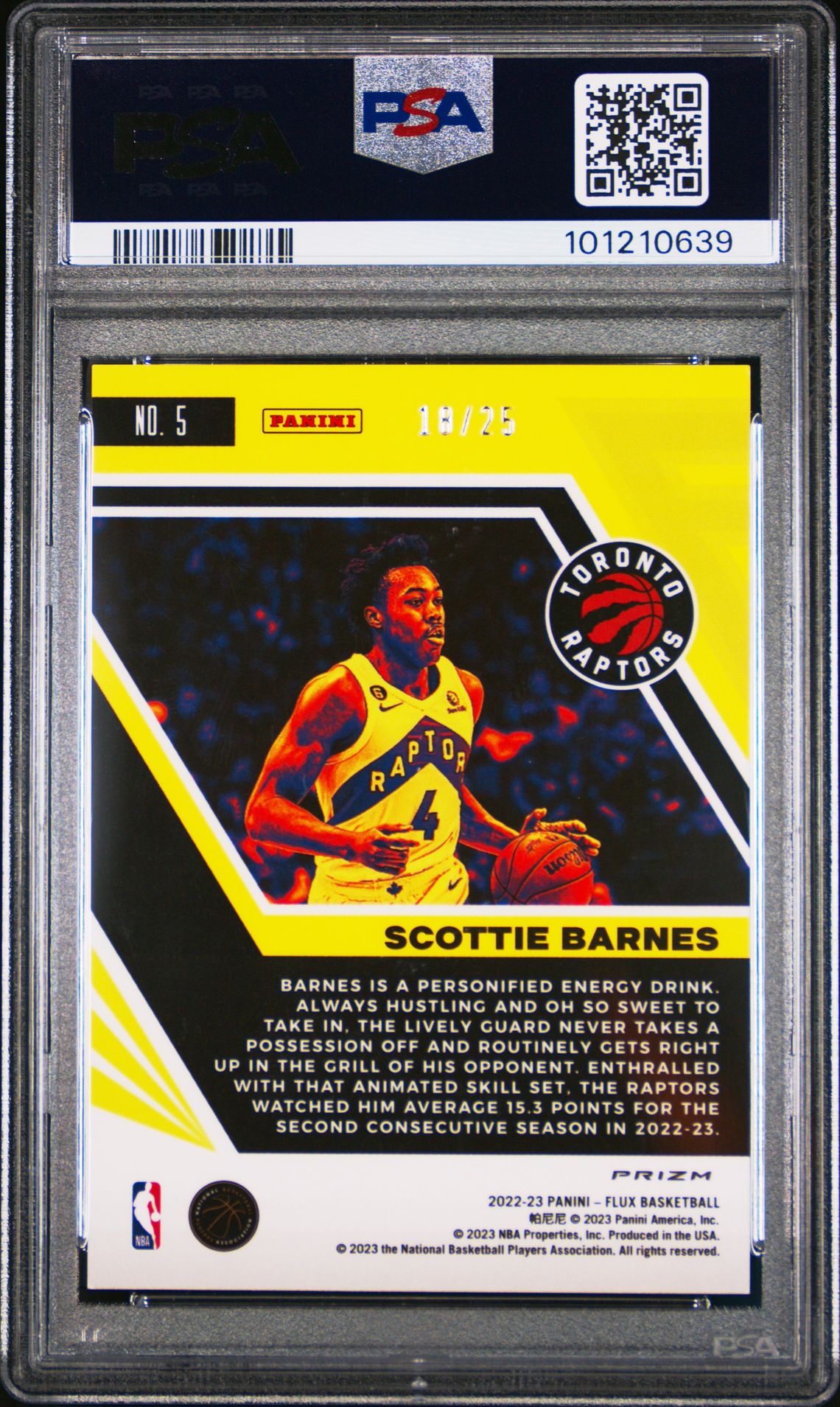 2022 Panini Flux Scottie Barnes #5 (Blue Cracked Ice) Mint 9 back
