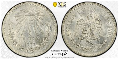 1933-M Peso KM-455  Ag MS62