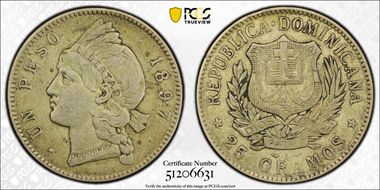 1897-A Peso KM-16  Ag AU50