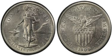 1909-S Peso KM-172  Ag AU50