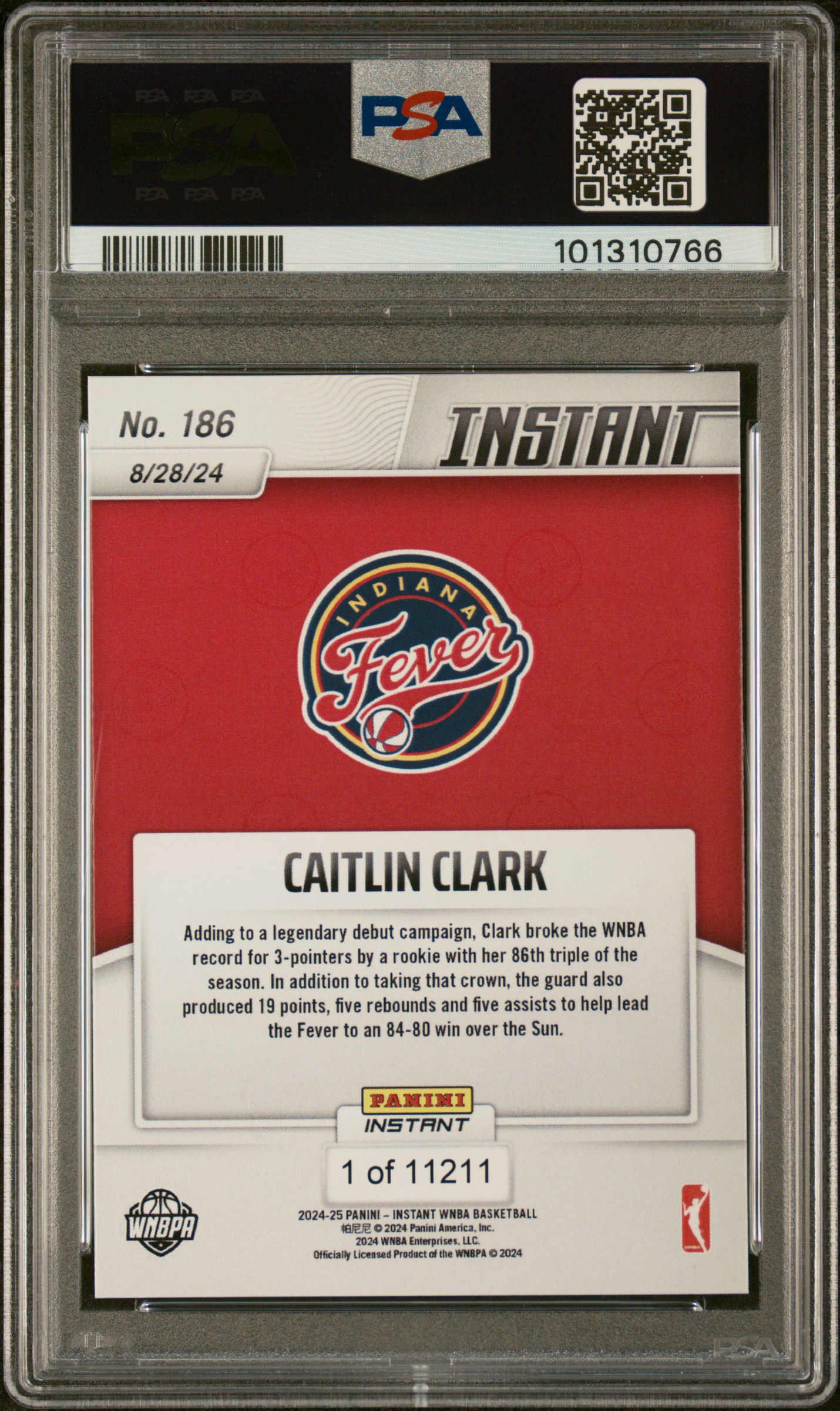 2024 Panini Instant Wnba Caitlin Clark #186 Gem Mt 10 back