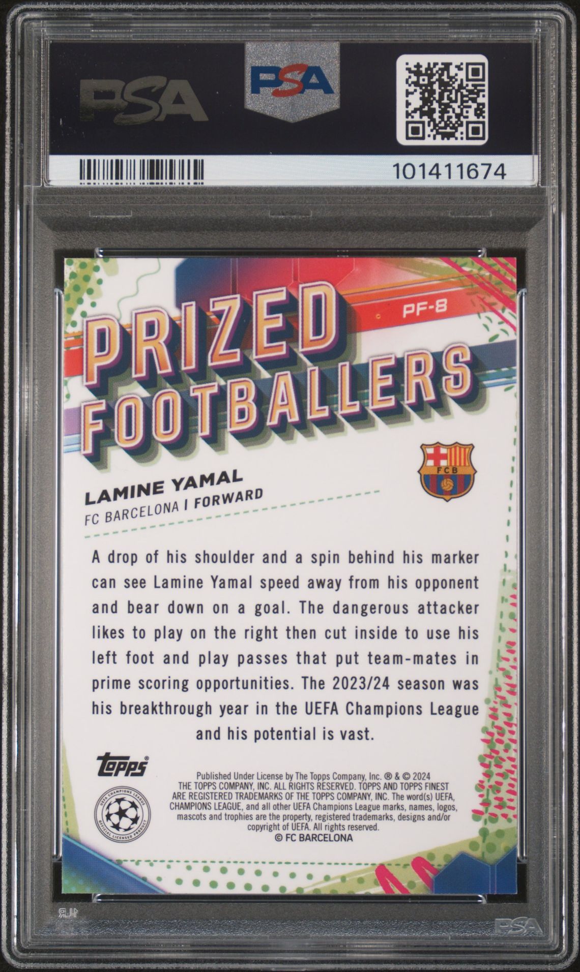 2023-24 Topps Finest Uefa Club Competitions Prized Footballers Lamine Yamal #Pf8 (Prized Footballer) Mint 9 back