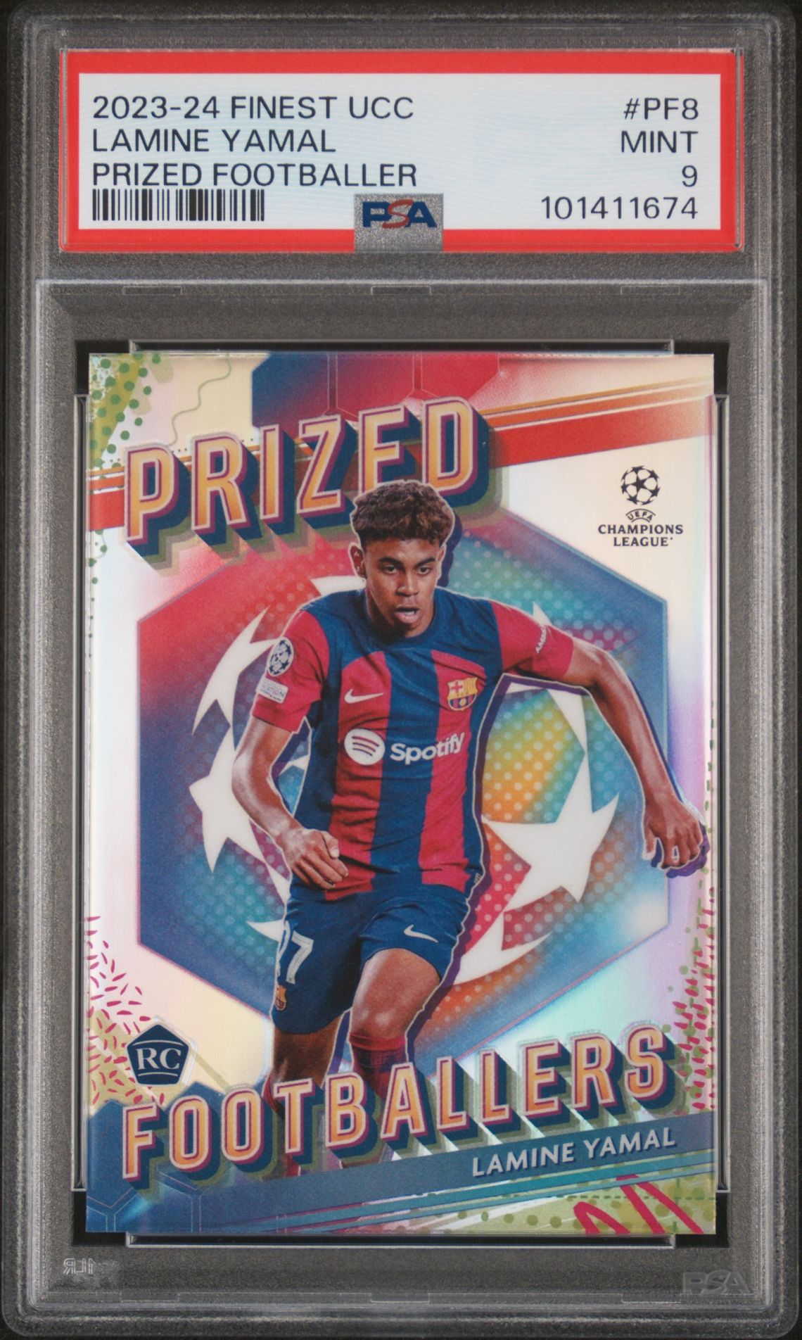 2023-24 Topps Finest Uefa Club Competitions Prized Footballers Lamine Yamal #Pf8 (Prized Footballer) Mint 9 front