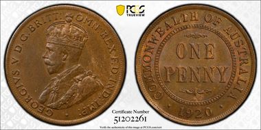 1920 /./  1D Dot above bottom scroll Indian obverse MS63BN