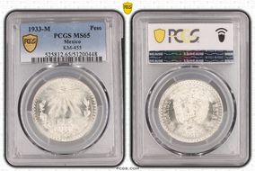 1933-M Peso KM-455  Ag MS65