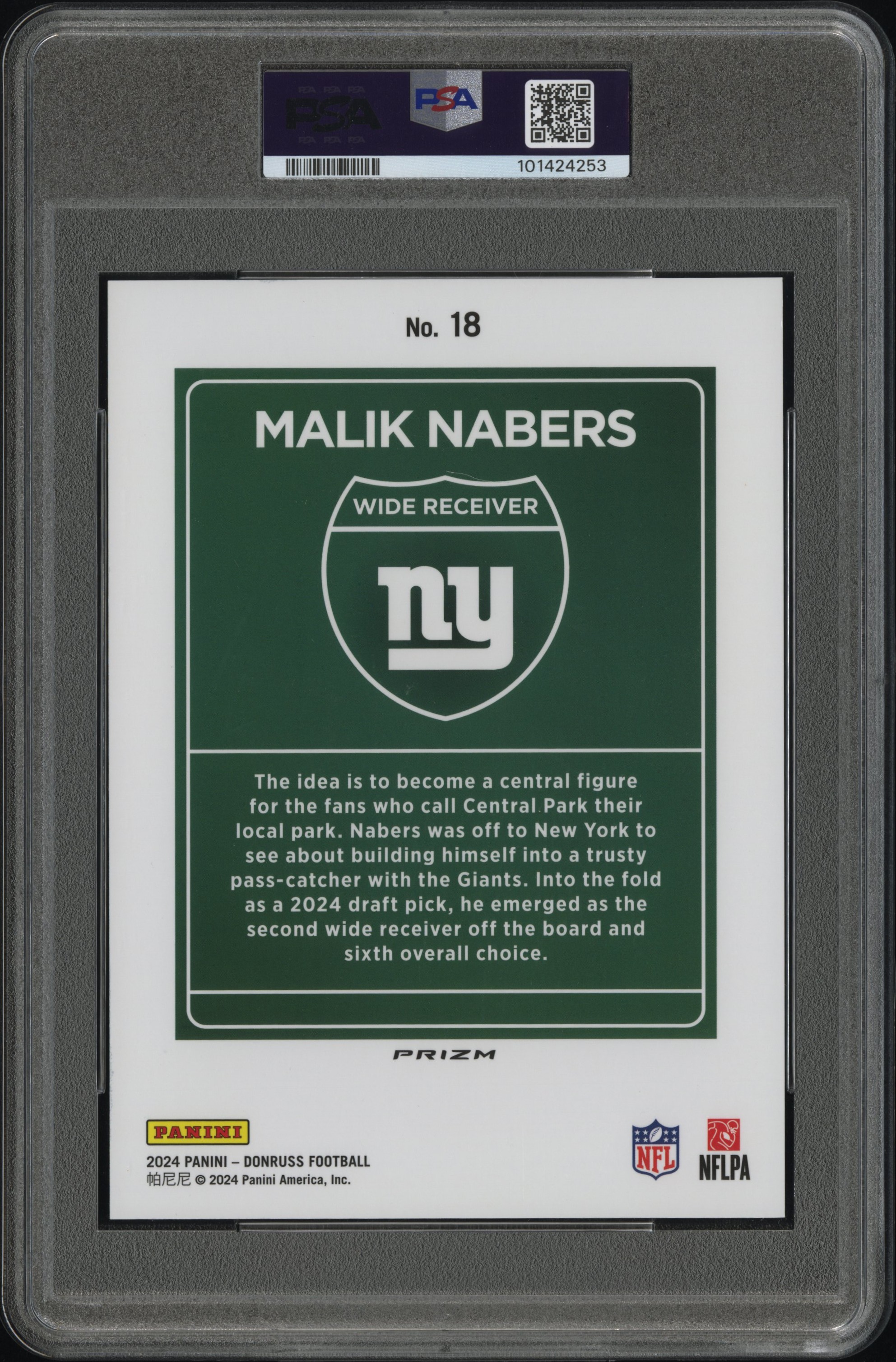 2024 Panini Donruss Downtown! Malik Nabers #18 (Downtown!-Oversize) Mint 9 back