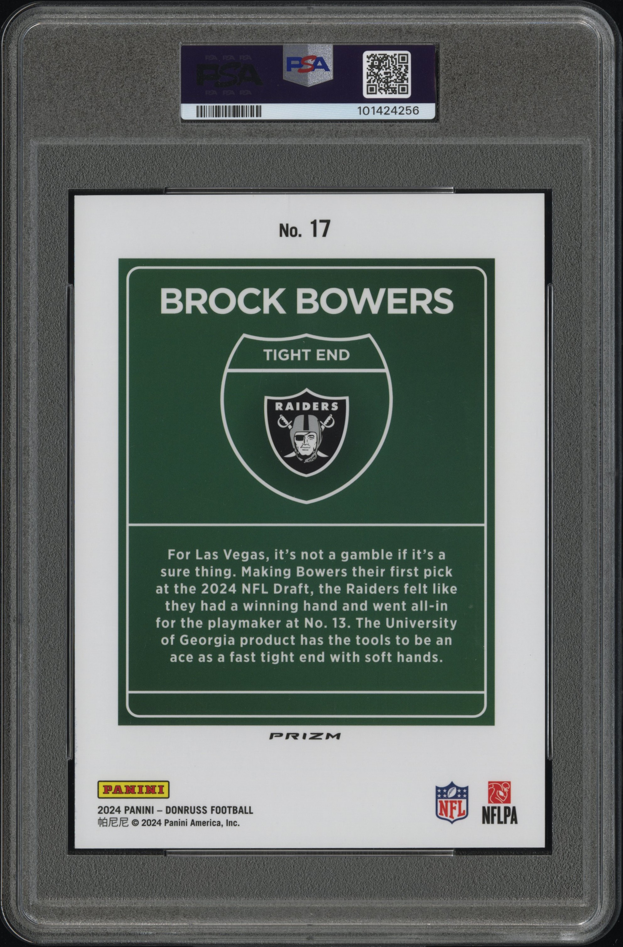 2024 Panini Donruss Downtown! Brock Bowers #17 (Downtown!-Oversize) Mint 9 back
