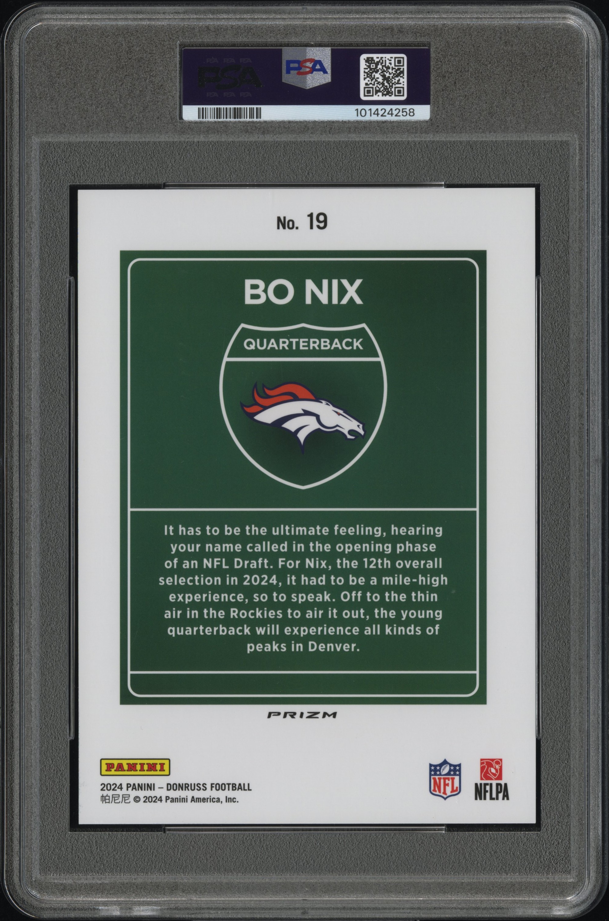 2024 Panini Donruss Downtown! Bo Nix #19 (Downtown!-Oversize) Nm-Mt 8 back