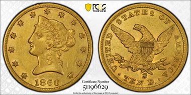 1860-S $10 AU55