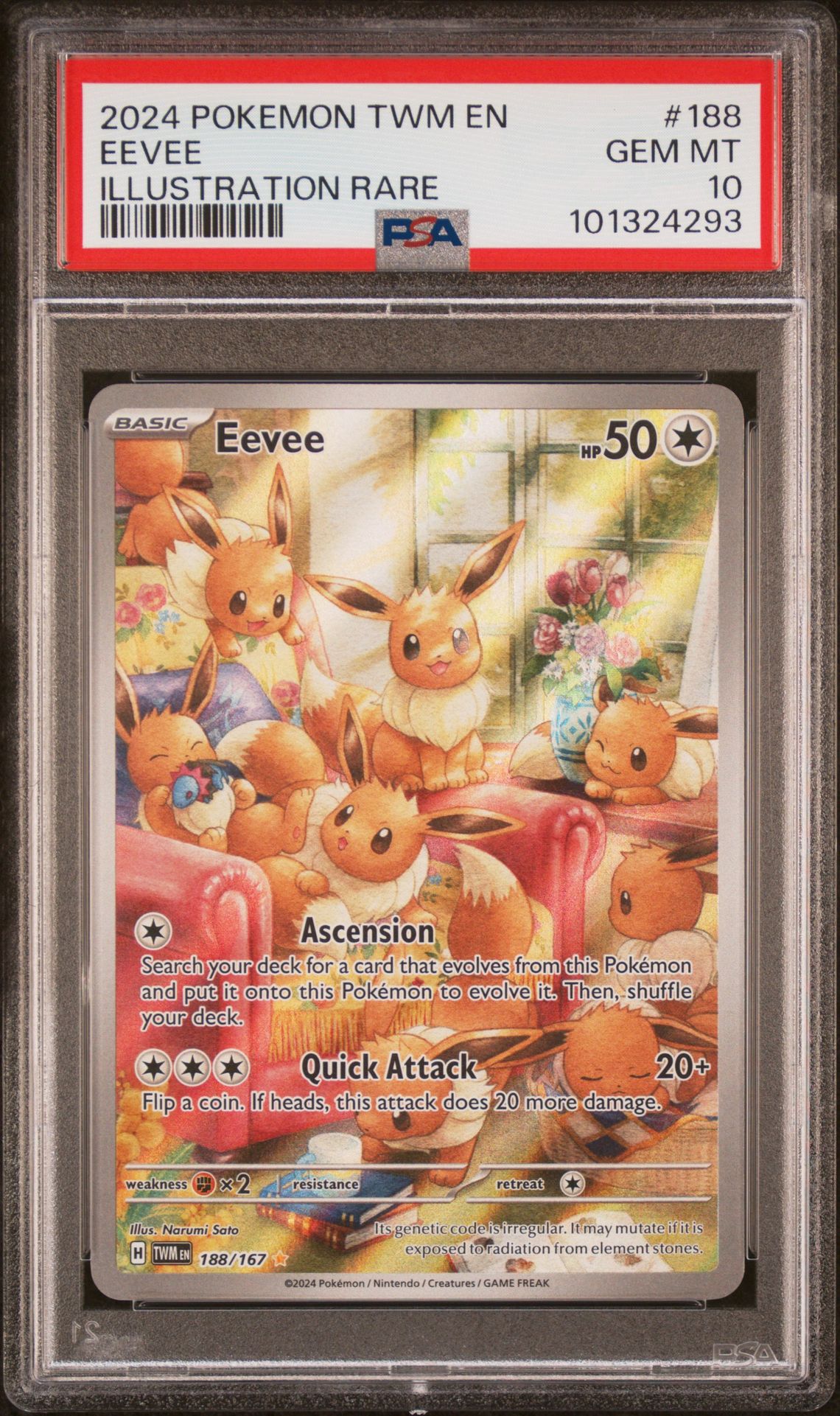 2024 Pokemon Twm En-Twilight Masquerade Eevee #188 (Illustration Rare) Gem Mt 10 front view - PSA graded GEM MT 10