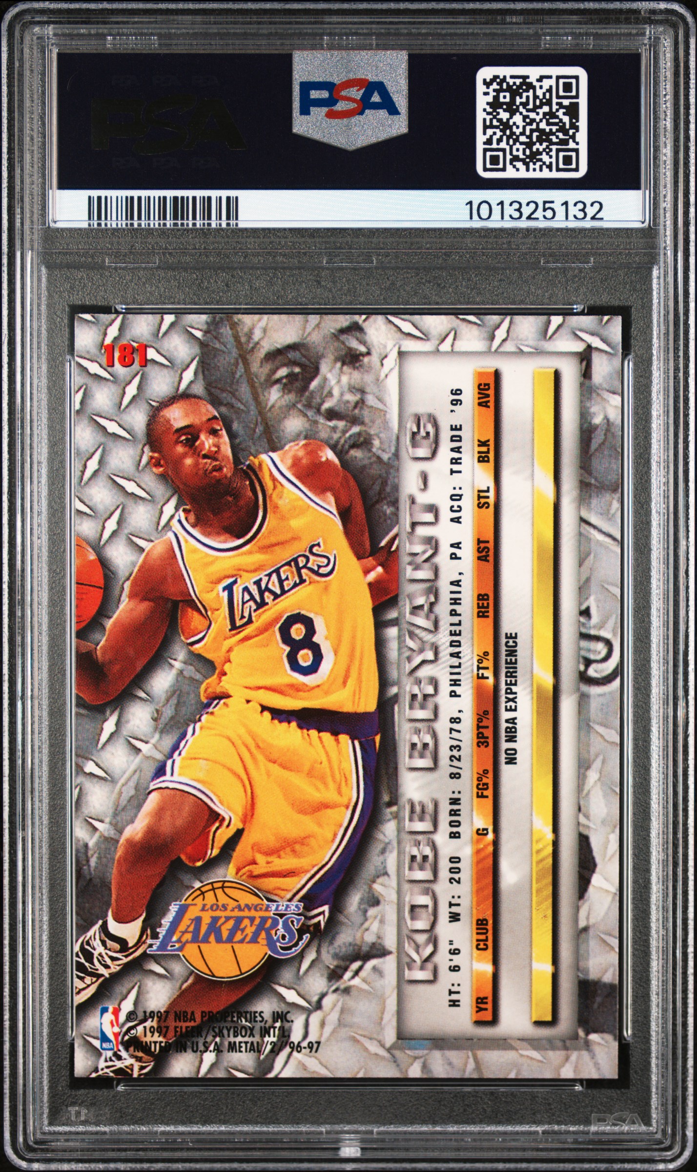 1996 Metal Kobe Bryant #181 Nm-Mt 8 back
