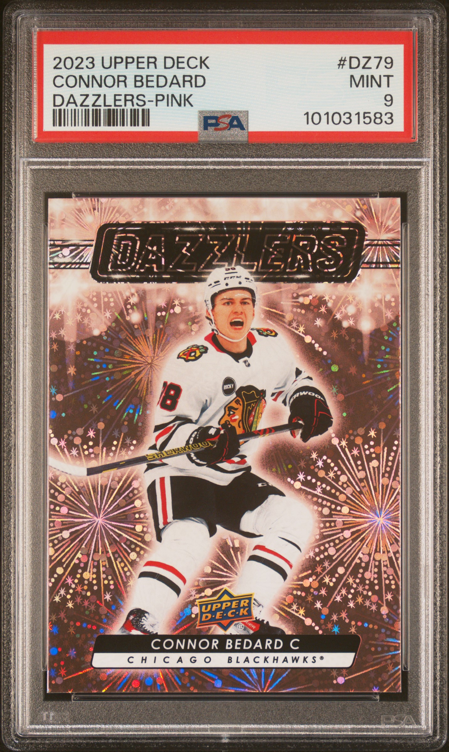 2023 Upper Deck Dazzlers Connor Bedard #Dz79 (Dazzlers-Pink) Mint 9 front
