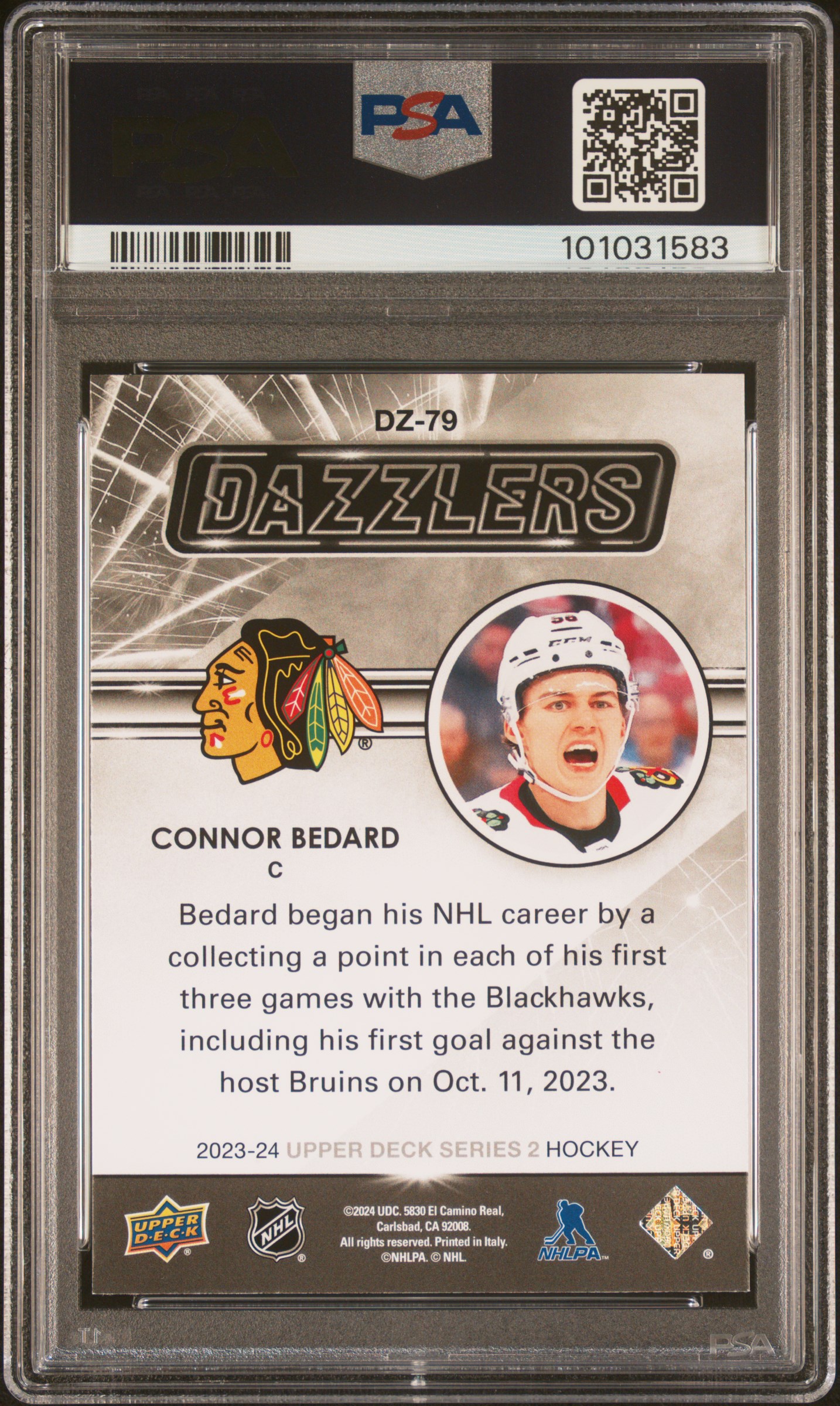 2023 Upper Deck Dazzlers Connor Bedard #Dz79 (Dazzlers-Pink) Mint 9 back