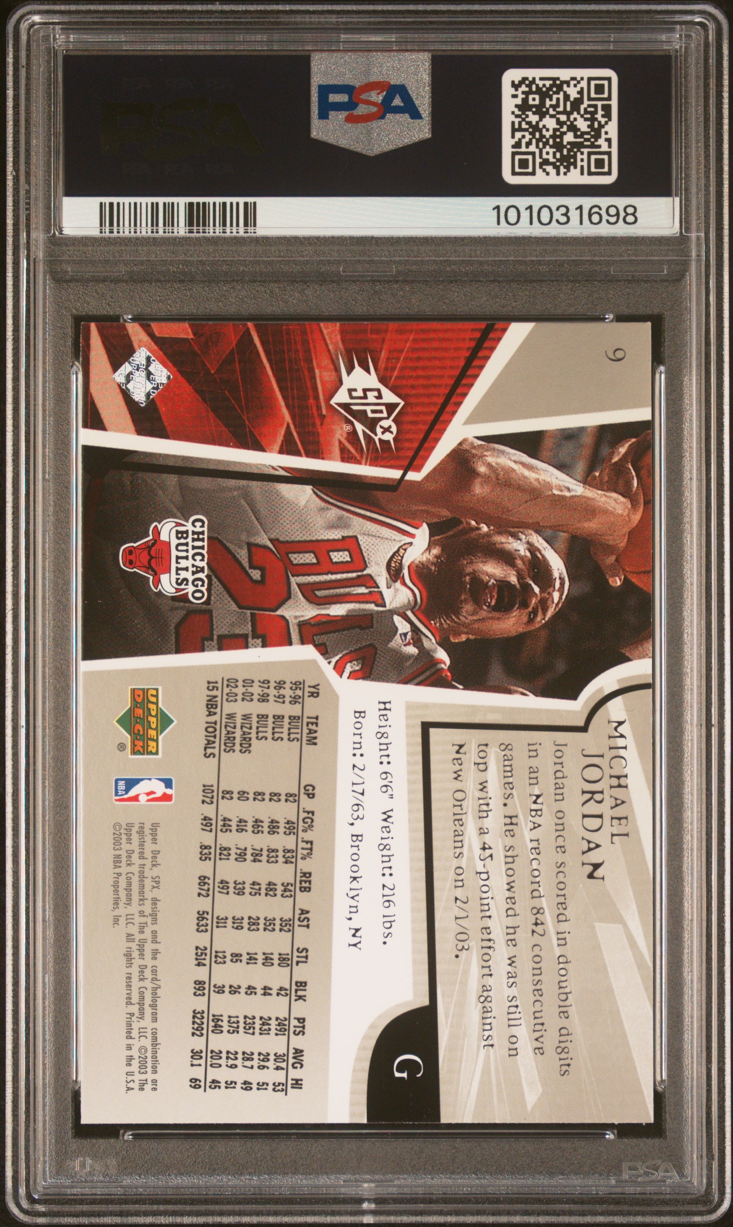 2003 Spx Michael Jordan #9 Mint 9 back