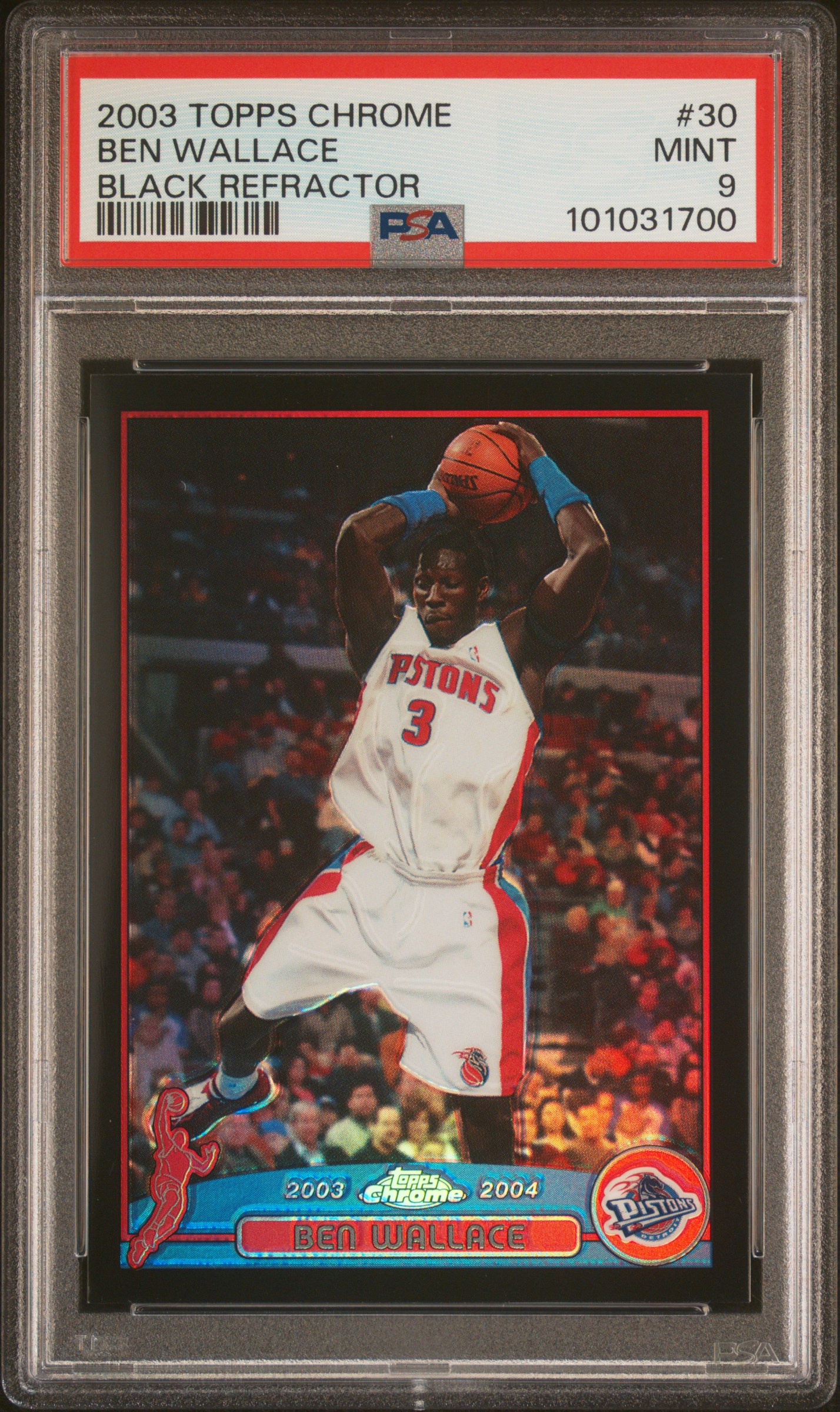 2003 Topps Chrome Ben Wallace #30 (Black Refractor) Mint 9 front