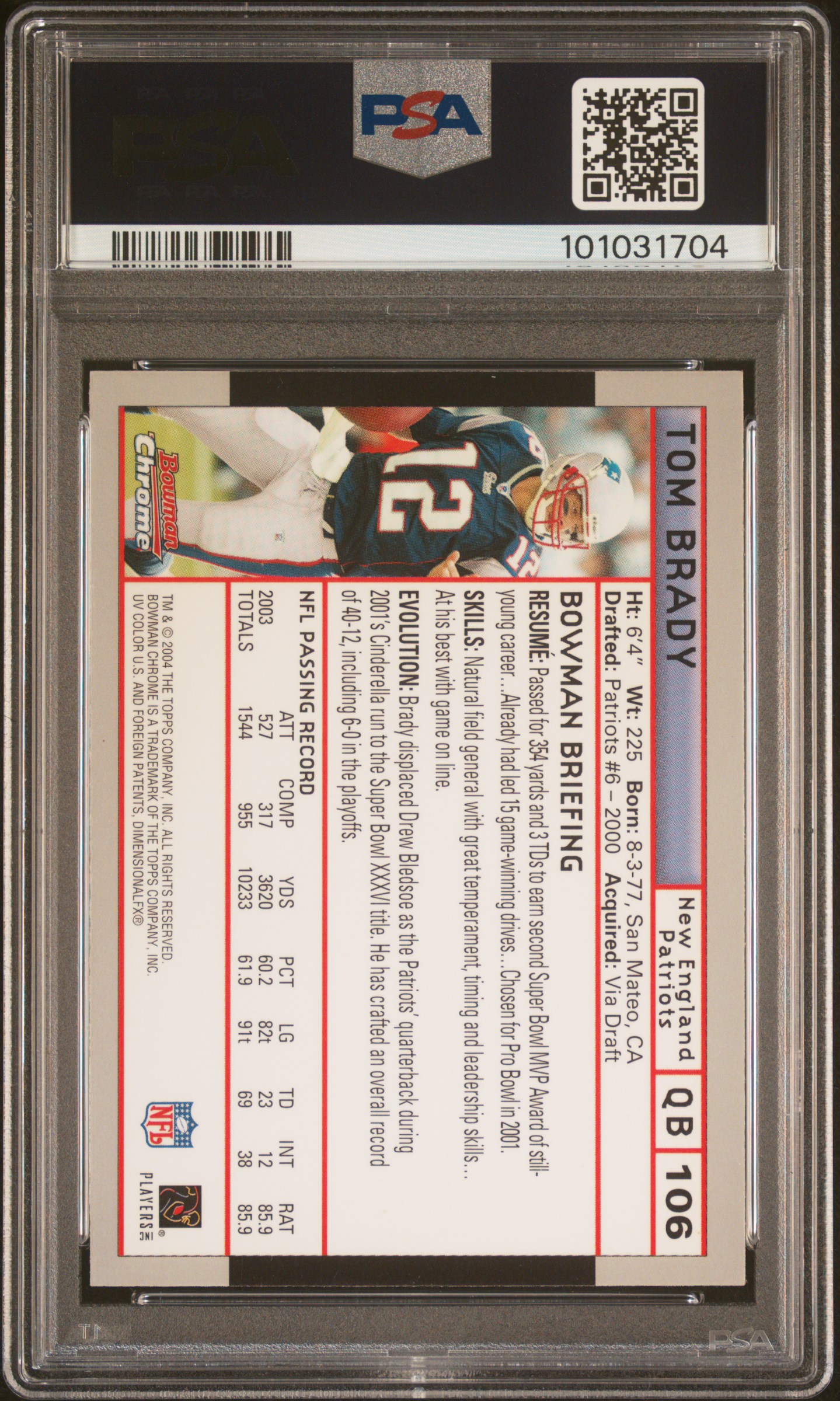 2004 Bowman Chrome Tom Brady #106 Nm-Mt 8 back