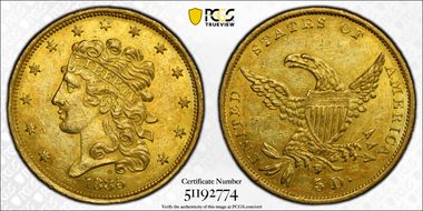 1835 $5 AU53