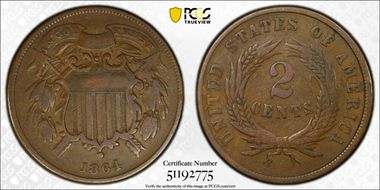 1864 2C Small Motto VF20BN