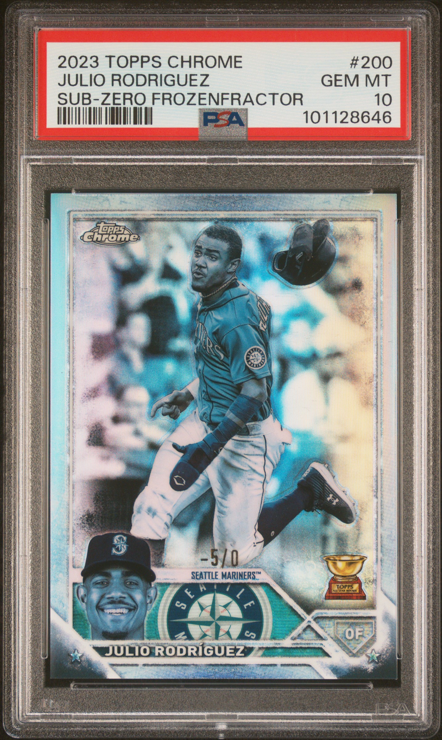 2023 Topps Chrome Julio Rodriguez Sub-Zero Frozenfractor #200 PSA 10