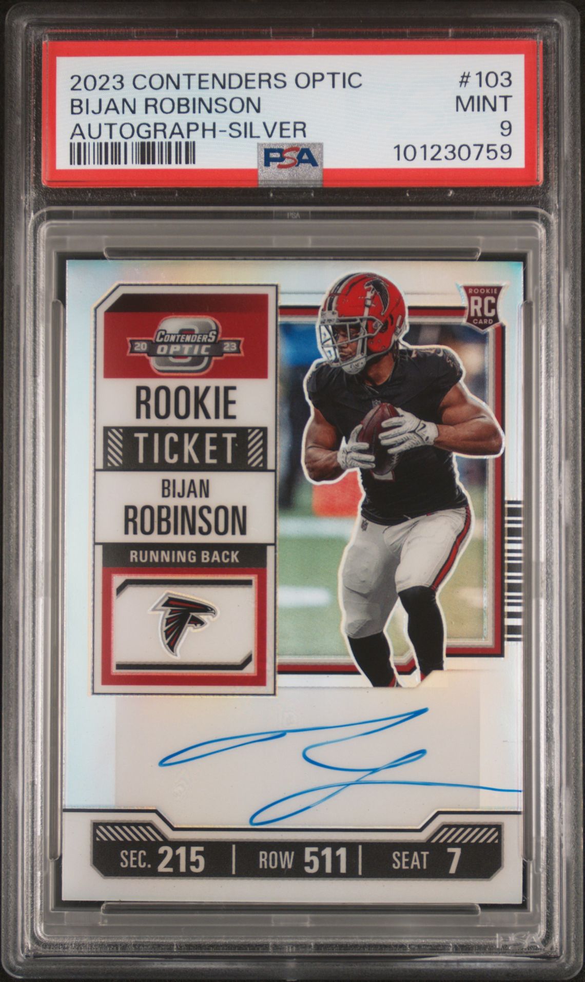 2023 Panini Contenders Optic Bijan Robinson #103 (Autograph-Silver) Mint 9 front