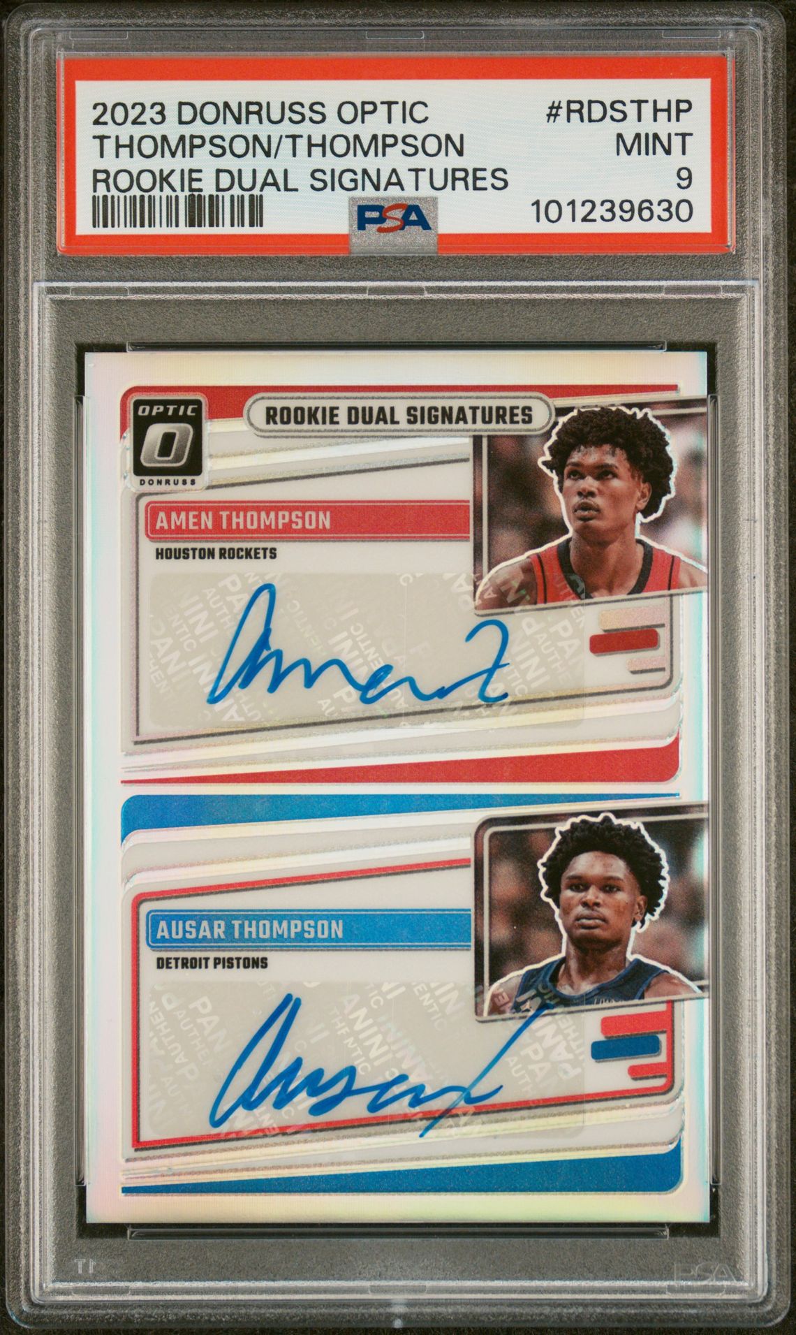 2023 Panini PANINI DONRUSS OPTIC ROOKIE DUAL SIGNATURES #RDSTHP Thompson/Thompson front