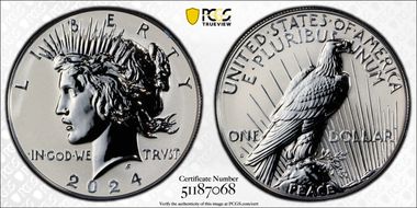 2024-S $1 Peace Dollar Rev PR Two-Coin Reverse Proof Set First Strike PR70
