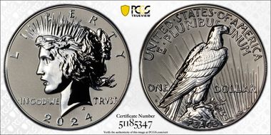 2024-S $1 Peace Dollar Rev PR Two-Coin Reverse Proof Set First Strike PR70