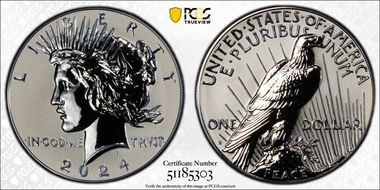 2024-S $1 Peace Dollar Rev PR Two-Coin Reverse Proof Set PR70