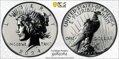 2024-S $1 Peace Dollar Rev PR Two-Coin Reverse Proof Set First Strike PR70