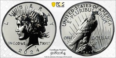 2024-S $1 Peace Dollar Rev PR Two-Coin Reverse Proof Set First Strike PR70