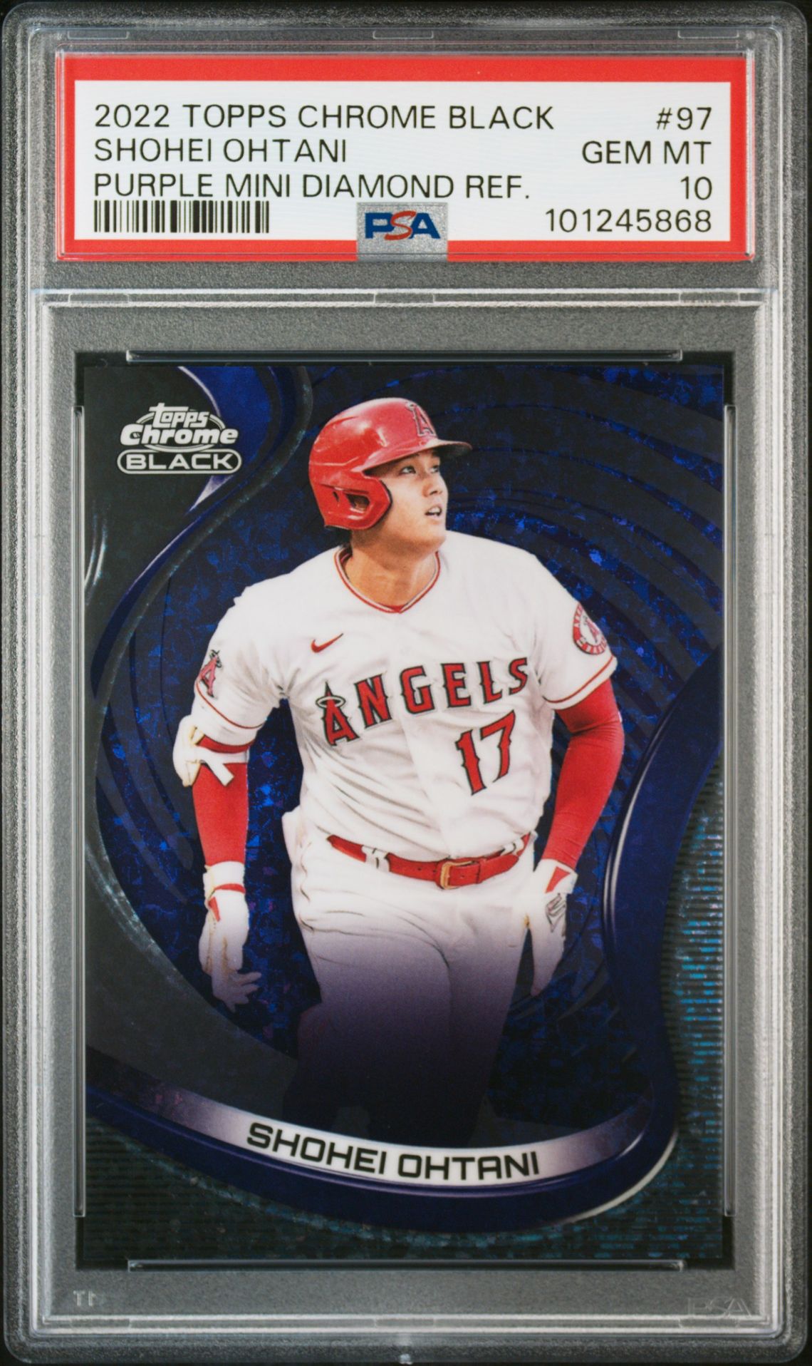 2022 Topps TOPPS CHROME BLACK PURPLE MINI DIAMOND REF. #97 Shohei Ohtani front