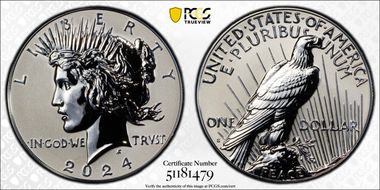 2024-S $1 Peace Dollar Rev PR Two-Coin Reverse Proof Set PR70