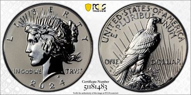 2024-S $1 Peace Dollar Rev PR Two-Coin Reverse Proof Set PR70