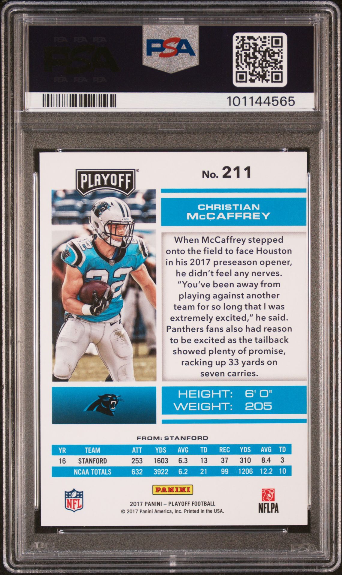 2017 Panini Playoff Christian Mccaffrey #211 Gem Mt 10 back