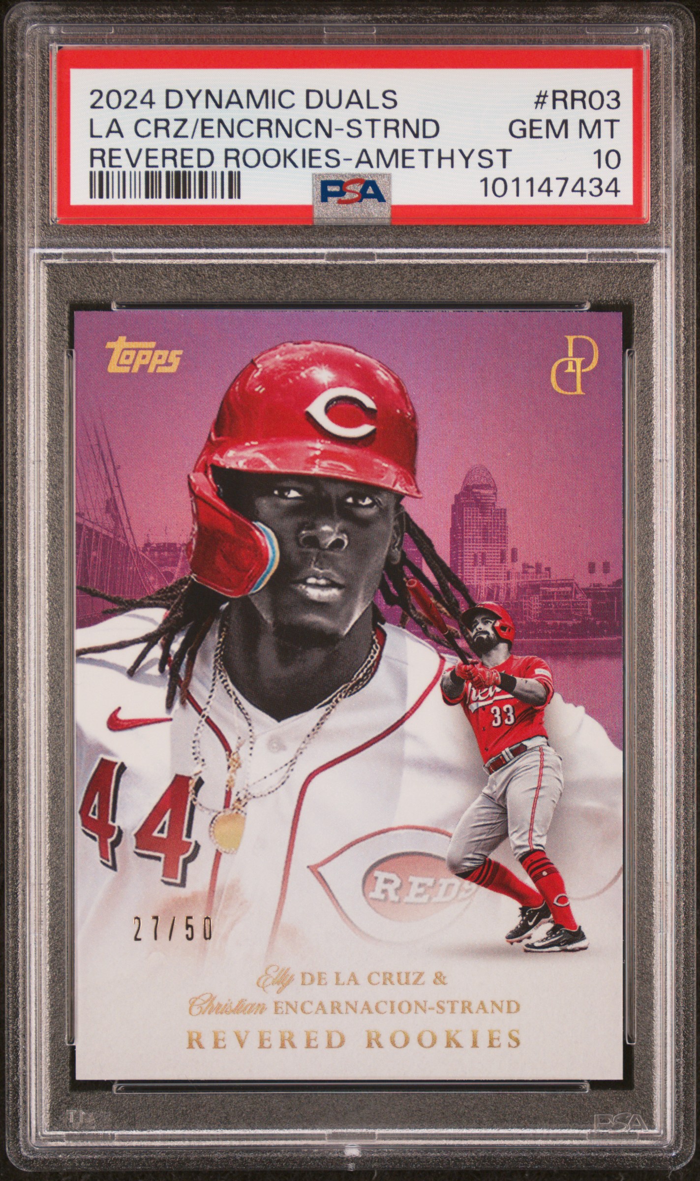 2024 Topps Dynamic Duals Revered Rookies Christian Encarnacion-Strand / Elly De La Cruz Amethyst #RR03 PSA 10