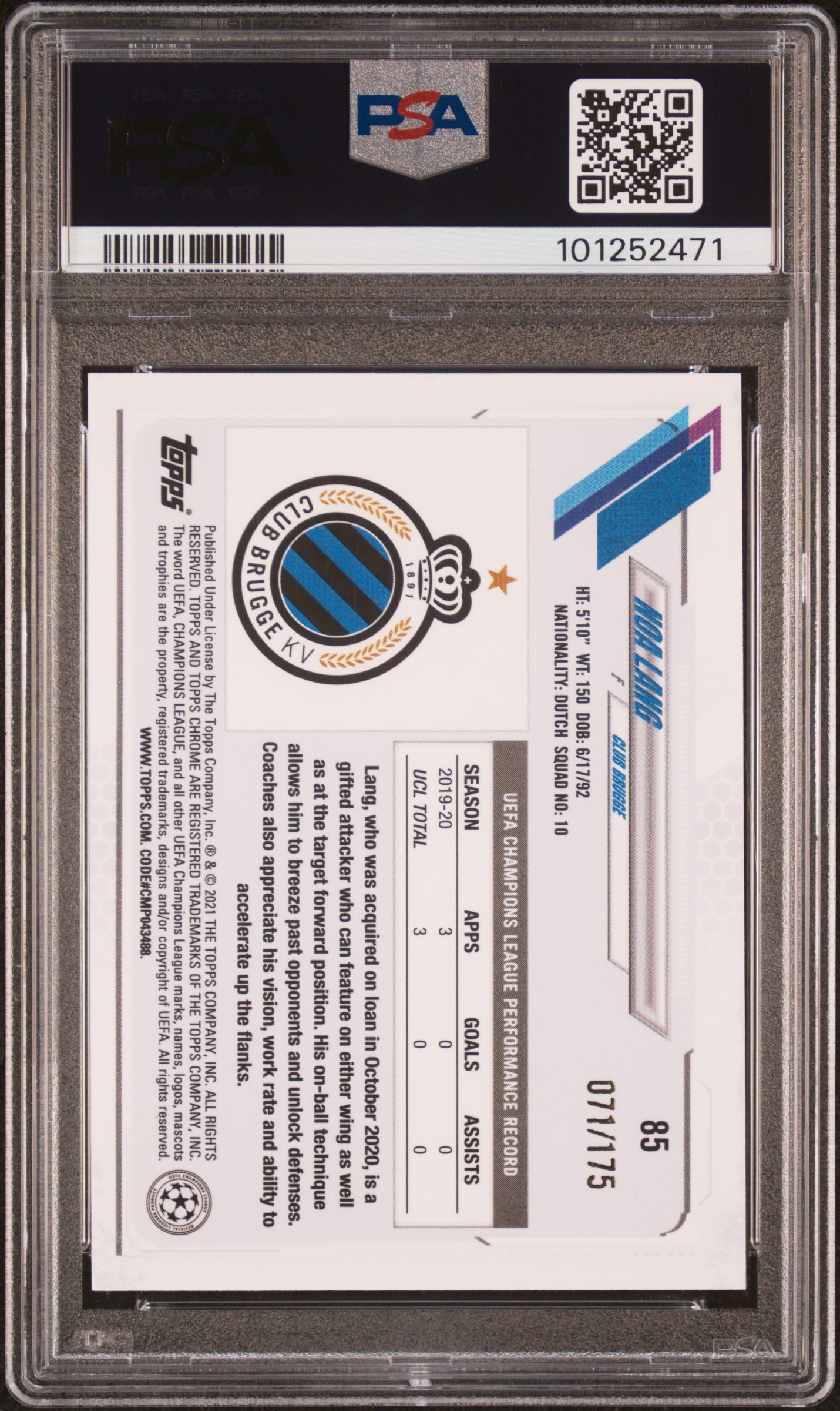 2020 Topps Chrome Uefa Champions League Noa Lang #85 (Pink Refractor) Nm-Mt 8 back