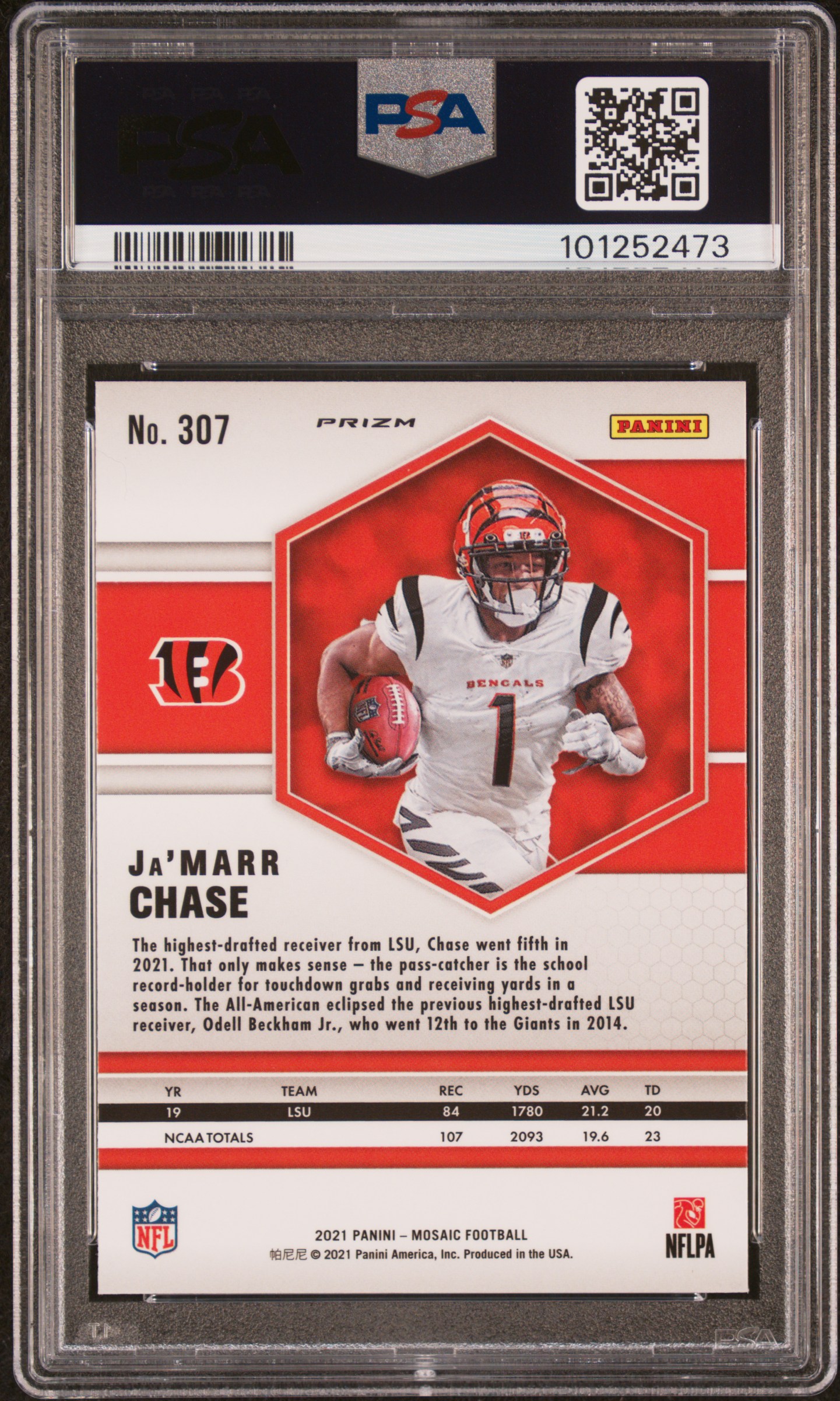 2021 Panini Mosaic Ja’marr Chase #307 (Green Mosaic) Gem Mt 10 back