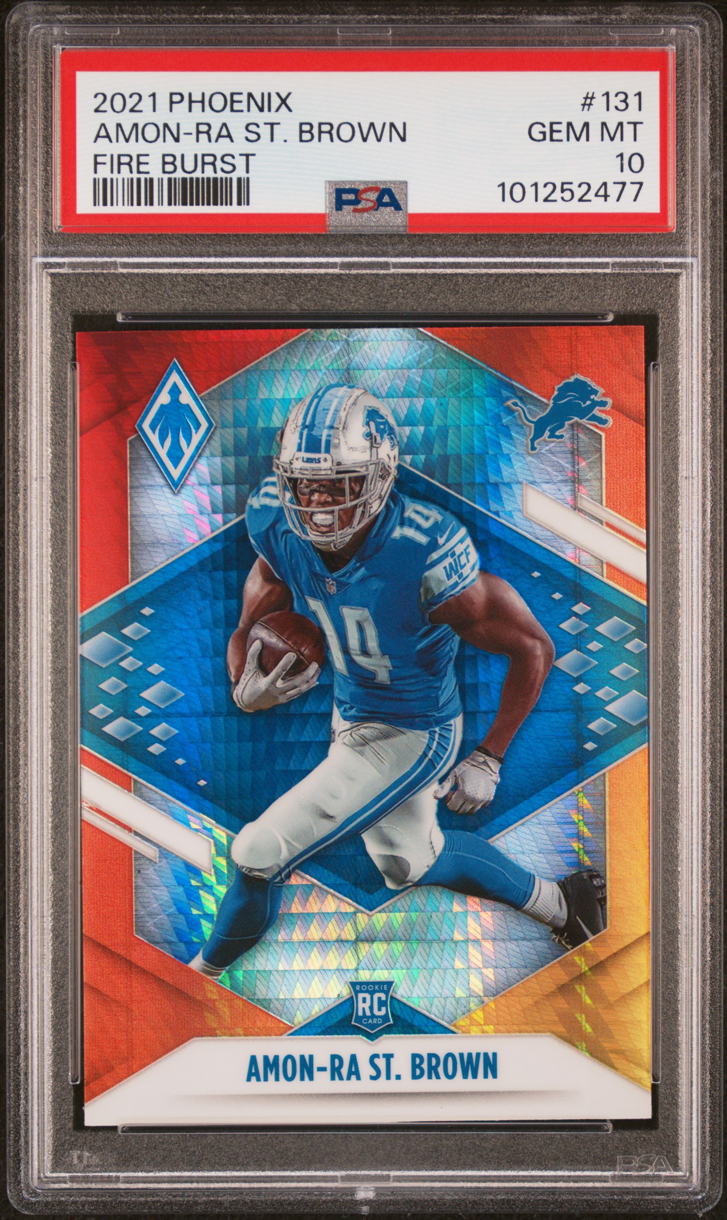 2021 Panini Phoenix Amon-Ra St. Brown #131 (Fire Burst) Gem Mt 10 front