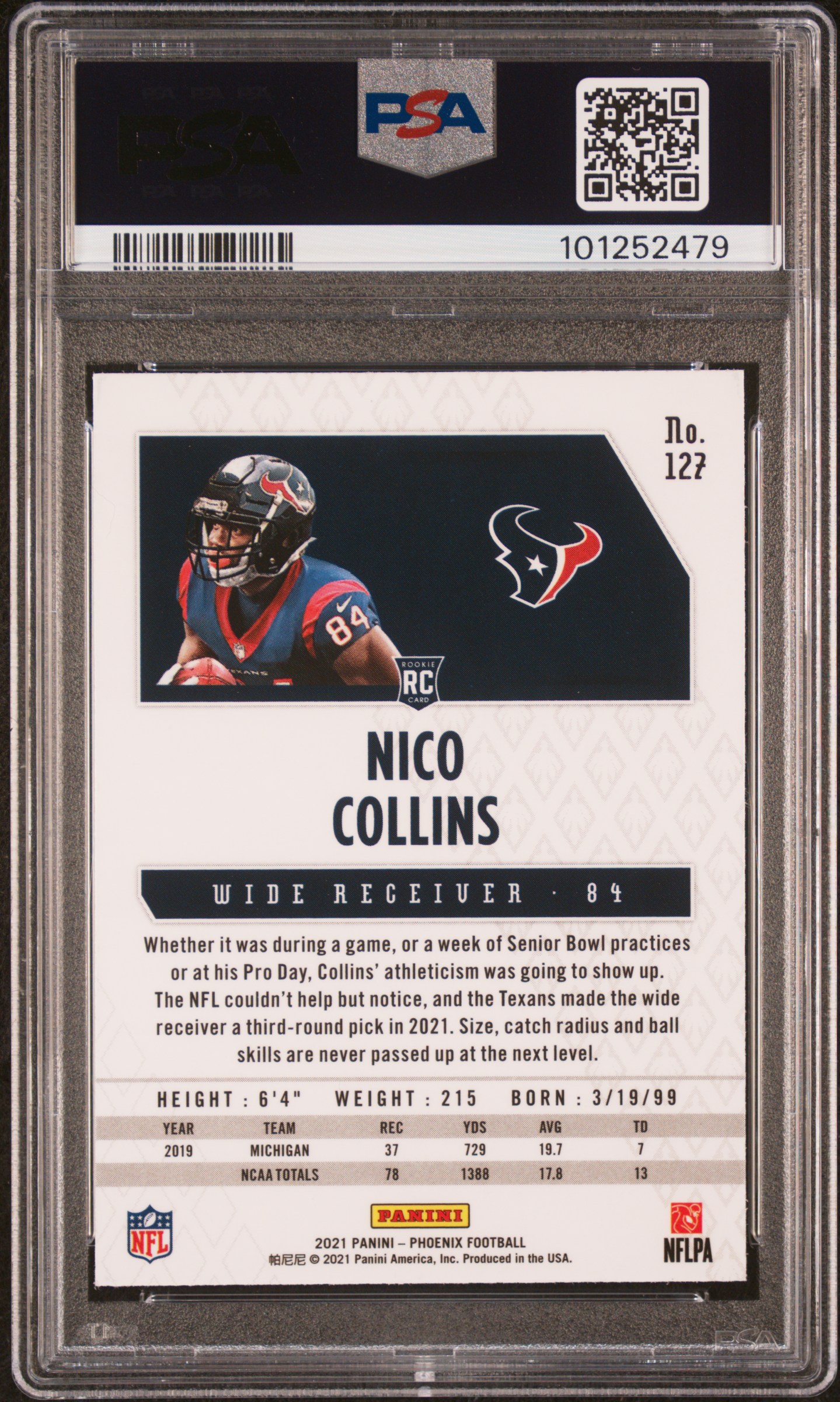 2021 Panini Phoenix Nico Collins #127 (Fire Burst) Mint 9 back