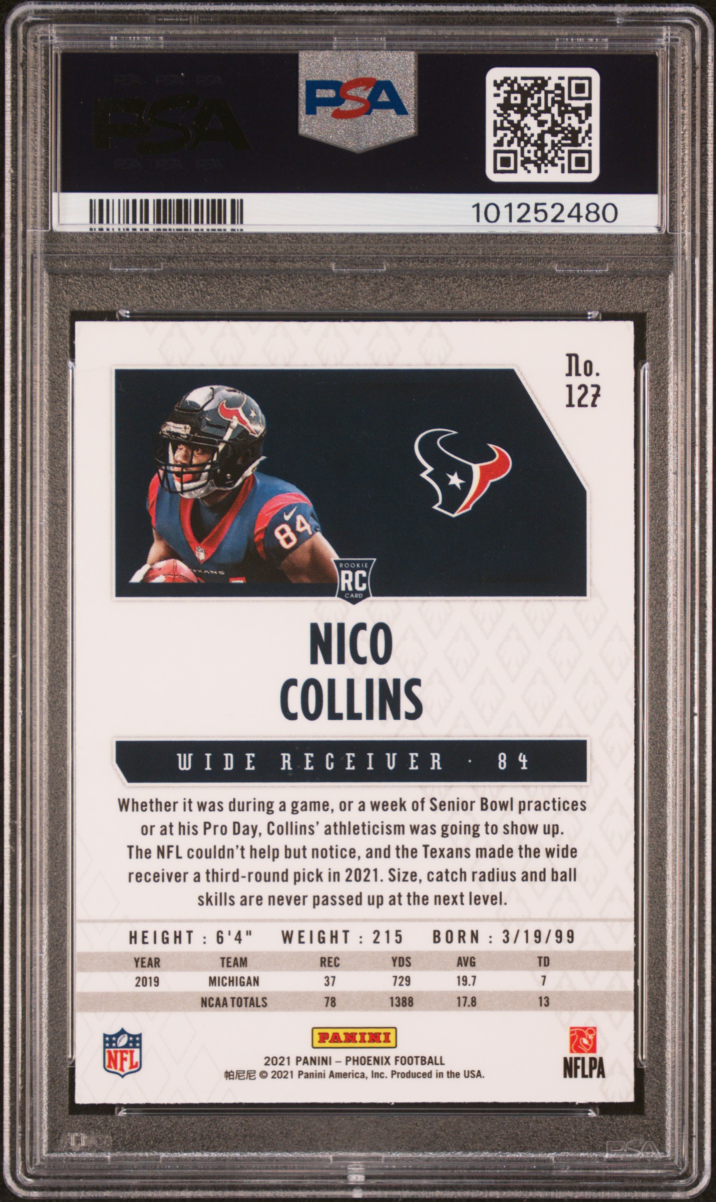 2021 Panini Phoenix Nico Collins #127 (Fire Burst) Nm-Mt 8 back