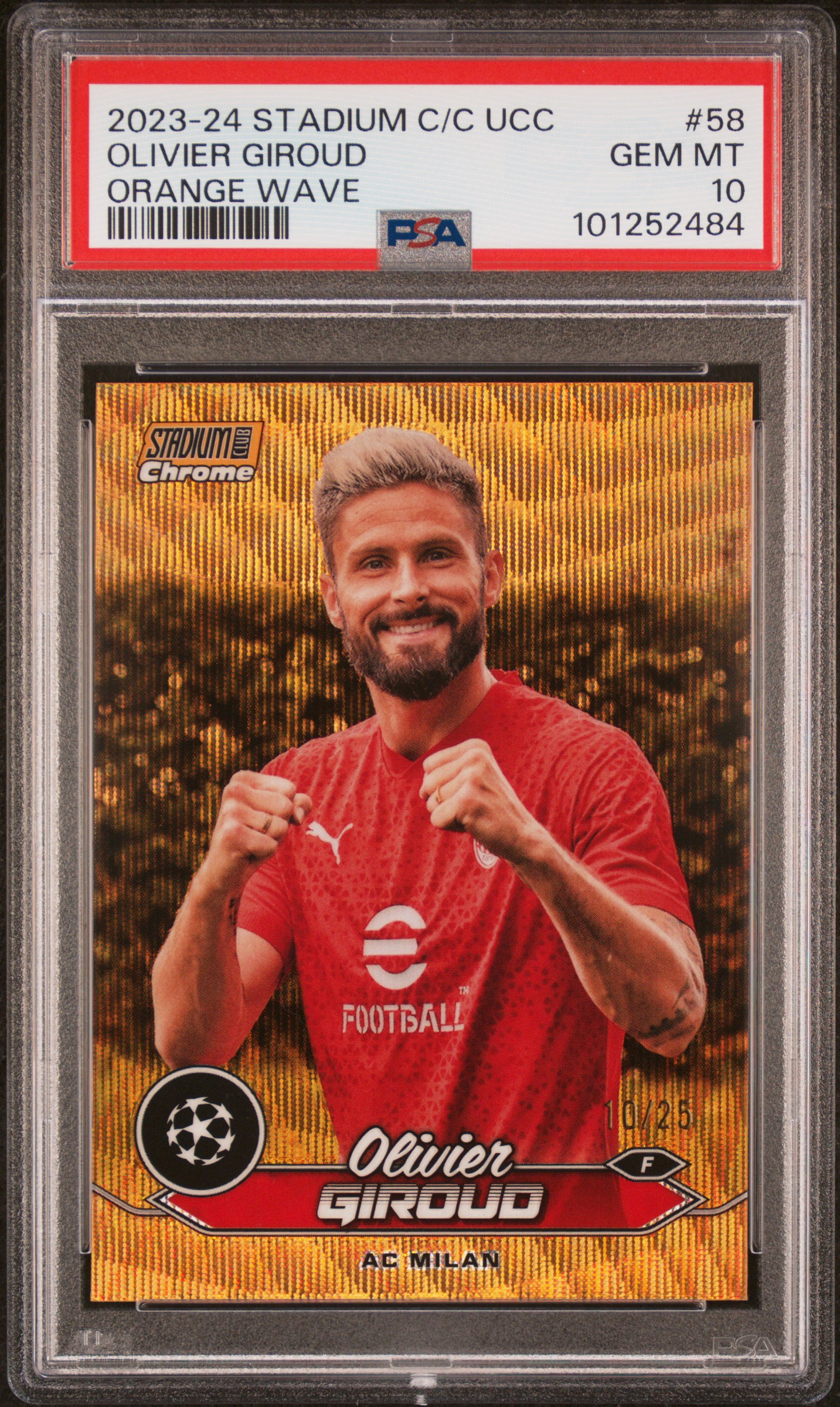 2023-24 Topps Stadium Club Chrome Uefa Club Competitions Olivier Giroud #58 (Orange Wave) Gem Mt 10 front