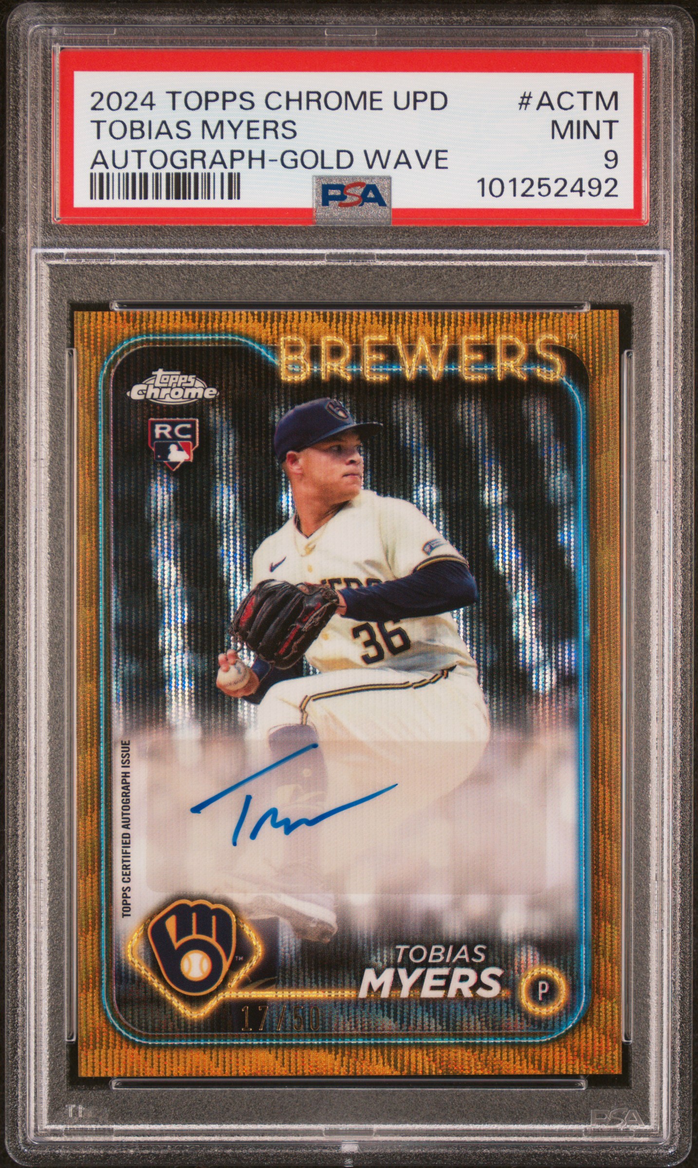2024 Topps Chrome Update Chrome Baseball Update Series Autographs Tobias Myers #Actm (Autograph-Gold Wave) Mint 9 front