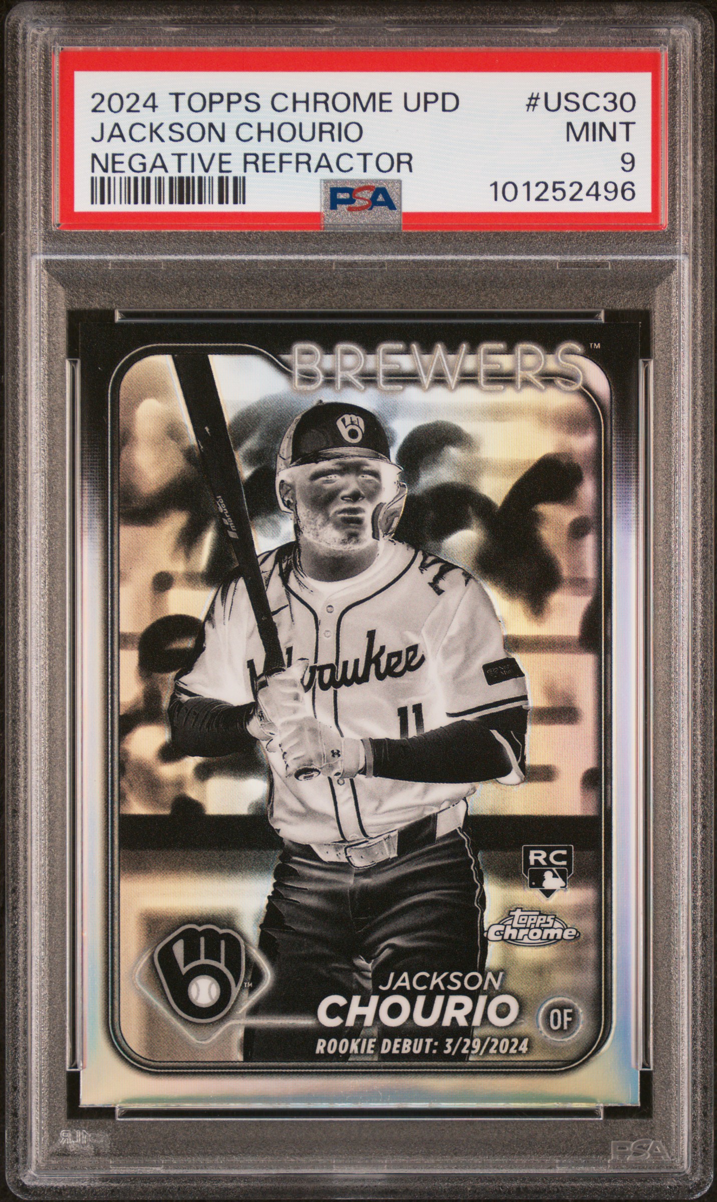 2024 Topps Chrome Update Jackson Chourio #Usc30 (Negative Refractor) Mint 9 front