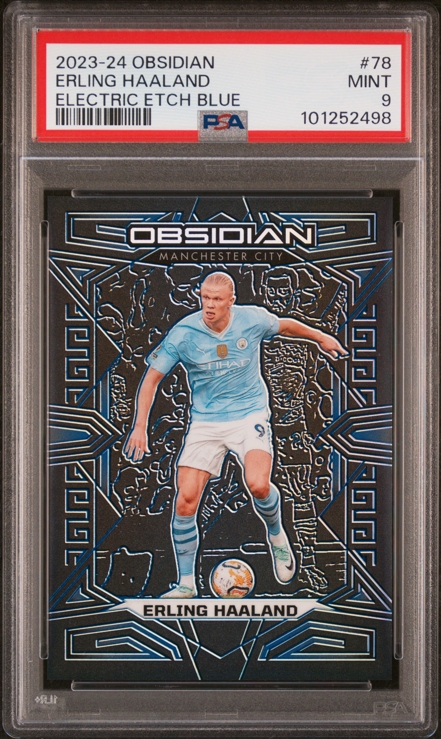 2023 Panini Obsidian Erling Haaland #78 (Electric Etch Blue) Mint 9 front