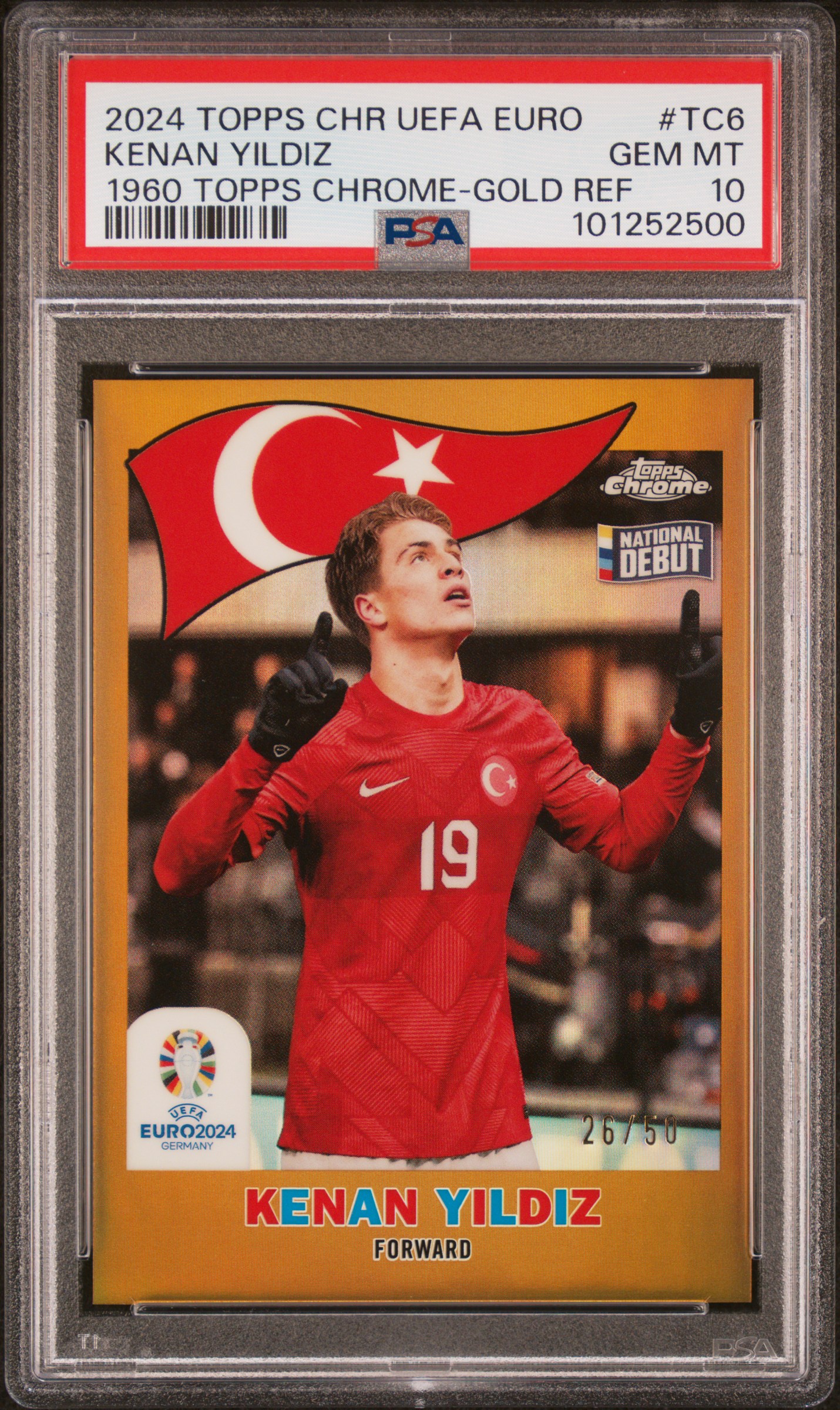 2024 Topps Chrome Uefa Euro 1960 Topps Chrome Kenan Yildiz #Tc6 (1960 Topps Chrome-Gold Ref) Gem Mt 10 front